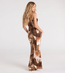 Somewhere Tropical V-Neck Cutout Abstract Maxi Dress