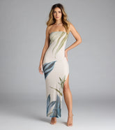 On A Vacay Strapless Tropical Slit Maxi Dress
