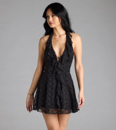 Flirty Girl Ruffled Halter A-Line Lace Mini Dress
