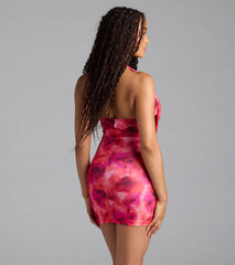 Glitzy Fab Abstract Print Halter Mini Dress