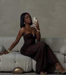 Midnight Mirage Mesh Strapless Maxi Dress