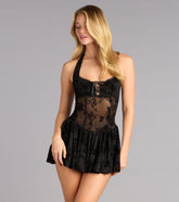 Sweet But Sultry Flocked Floral Mesh Skater Dress