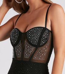 Midnight Sparkle Rhinestone Sheer Mini Dress