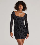 Chic Allure Floral Velvet Burnout Long Sleeve Mini Dress