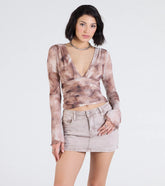 Trending Adoration Plunge Neck Print Crop Top