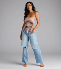 New Babe Strapless Slit Abstract Crop Top