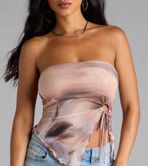 New Babe Strapless Slit Abstract Crop Top