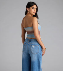 Artsy Allure Abstract Print Mesh Tube Top