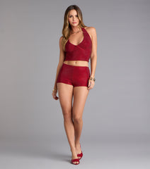 Shine Check Rhinestone Halter Crop Top