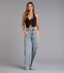 Night Mode Halter Lace-Up Crop Top