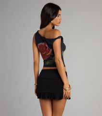 Sweet Like Roses Twist Strap Mesh Tank Top