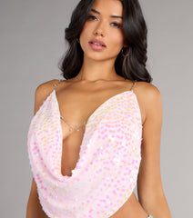 Disco Dream Sequin Rhinestone Chain Halter Top
