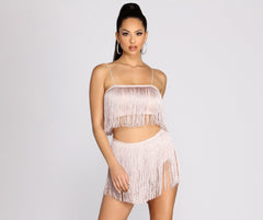 Don't Stop Now Metallic Fringe Crop Top