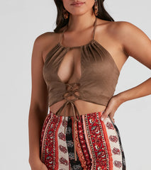 Basic Faux Suede Halter Crop Top