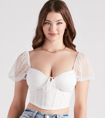 Cute Staple Mesh Puff Sleeve Bustier
