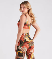 Abstract Chic Twist-Front Crop Top