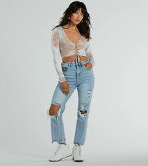 Tie Dye Cutie Lace-Up Long Sleeve Crop Top