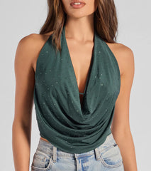 Sultry Flair Rhinestone Knit Halter Crop Top