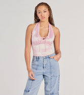 Lace Be Real Halter Satin Crop Top