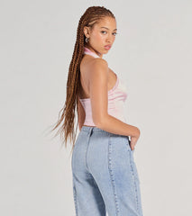 Lace Be Real Halter Satin Crop Top