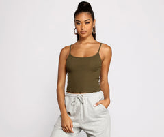 Frilled and Flirty Cropped Ribbed Cami