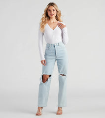 Casual Ribbed Knit Henley Bodysuit