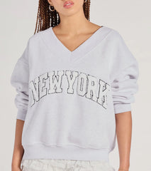 New York V-Neck Fleece Oversized Sweatshirt