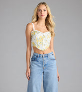 Off The Vine Lace Trim Rose Print Bustier