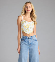 Off The Vine Lace Trim Rose Print Bustier