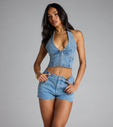 Serving Curves Denim Halter Corset Top