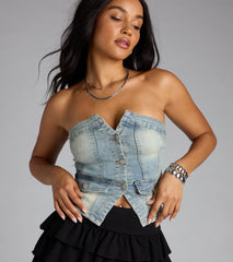 Got The Blues Strapless Denim Crop Top