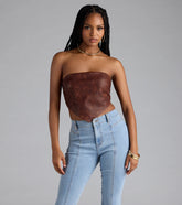 Stylish Edge Faux Leather Strapless Crop Top
