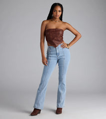 Stylish Edge Faux Leather Strapless Crop Top