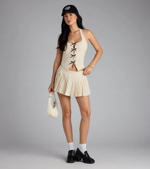 Adorably Chic Bow-Trim Linen Halter Top