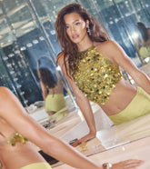 Prominent Shine Sequin Halter Crop Top