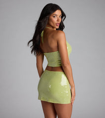 Major Stunner Sequin Halter Crop Top