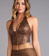 Wild Instinct Snake Print Faux Leather Corset Top