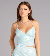 Sky Shimmer Sequin Lace-Up Top
