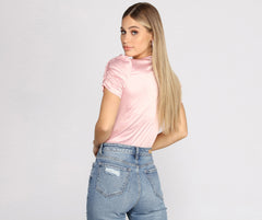 Ruched Satin Surplice Bodysuit