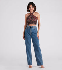 Sultry Boho Print Halter Crop Top