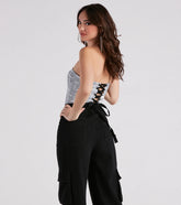 In Other News Lace-Up Newspaper Corset Top