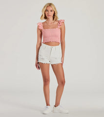 Pretty Darling Sleeveless Smocked Crop Top