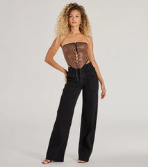 Smooth And Edgy Lace-Up Faux Suede Corset Top
