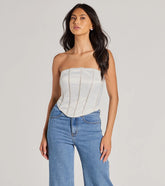 Glitz It Up Rhinestone Trim Satin Strapless Corset Top