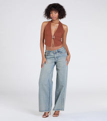 Sultry Trend Buckle Strap Halter Crop Top