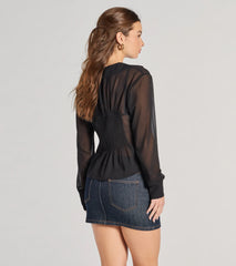 Sheer To Be Seen Smocked Back Chiffon Button Top