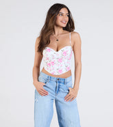 Cheerful Blooms Floral Lace-Up Eyelet Bustier