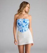 Bold Blooms Lace-Up Floral Satin Corset Top