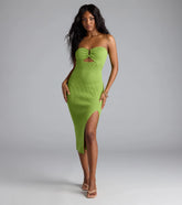 Casual Allure Strapless High Slit Midi Dress