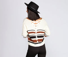 Striped Lattice Back Pullover